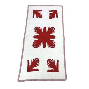 Vintage Handmade Hawaiian Quilt Blanket Throw Red White Floral Christmas Holiday